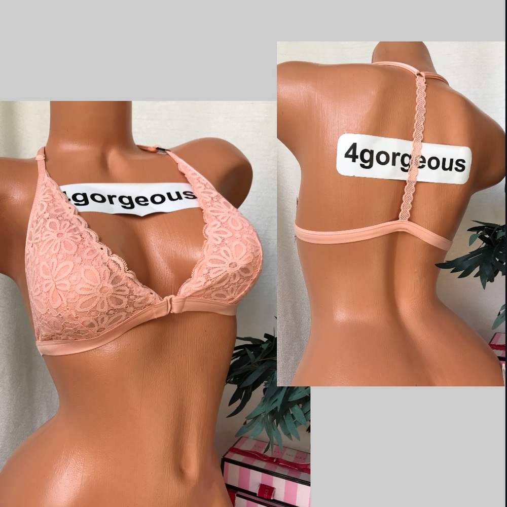 VS M PADDED HOT PEACH FRONT CLOSE BRALETTE RACER